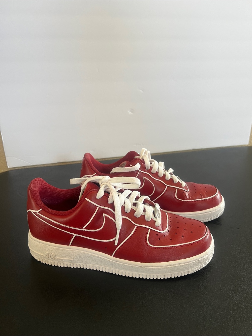 Nike Air Force 1 07' Women's Red and White Leather Sneakers, Low, size 8